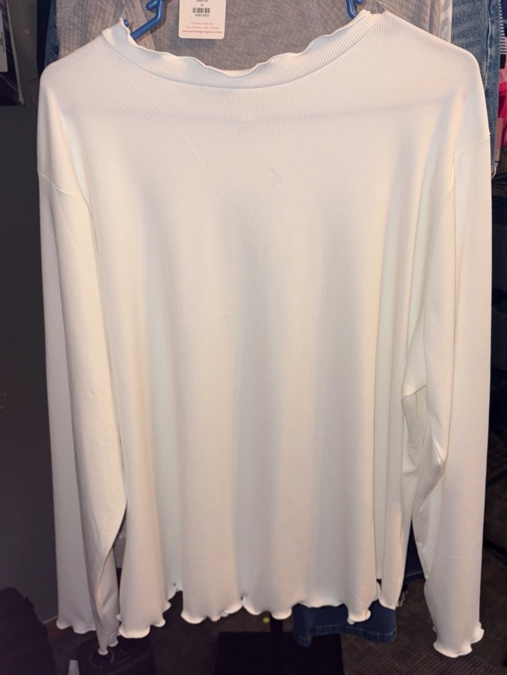 Women's Long Sleeve Ruffle Hem Tee - White